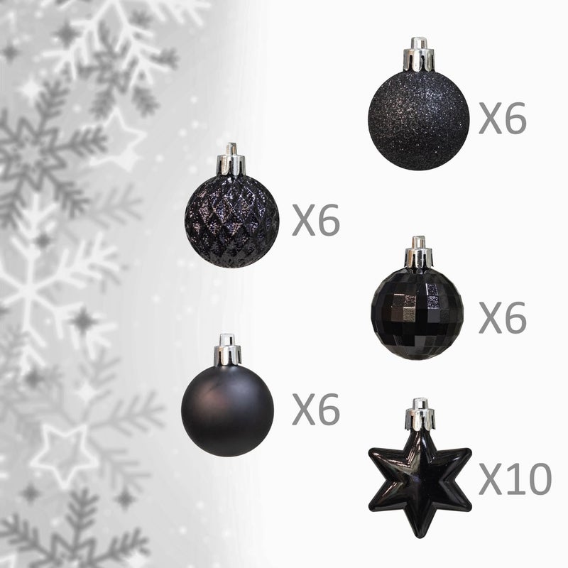 KI Store Black Christmas Balls 34pcs 1.57-Inch Small Christmas Tree Decoration Ornaments for Xmas Tree Halloween Wreath Garland Decor Ornaments Hooks Included - Image 2